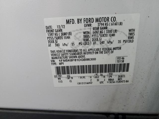 Photo 10 from auction – 2013 FORD EXPLORER L with VIN 1FM5K8F81DGB86300