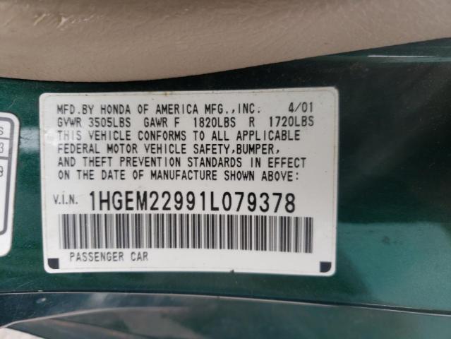 Photo 10 from auction – 2001 HONDA CIVIC SI with VIN 1HGEM22991L079378