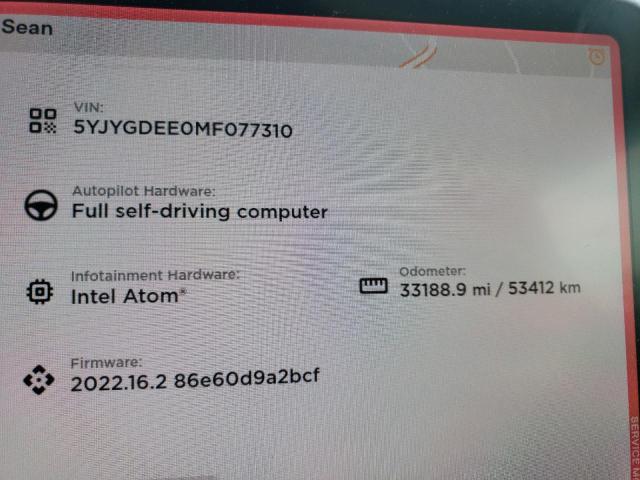 Foto 8 de la subasta – 2021 TESLA MODEL Y con VIN 5YJYGDEE0MF077310