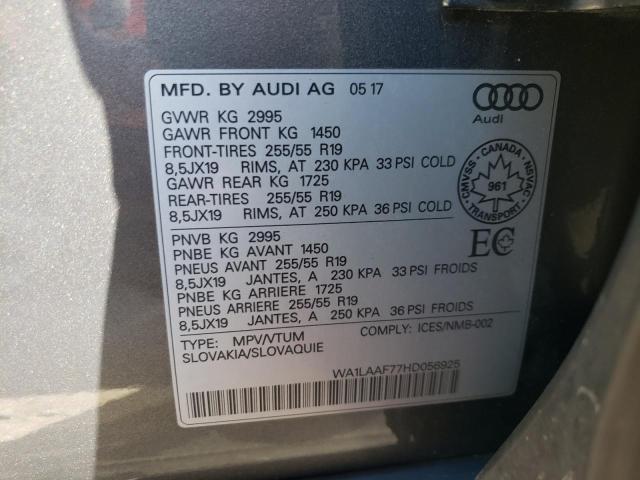 Photo 10 from auction – 2017 AUDI Q7 PREMIUM with VIN WA1LAAF77HD056925