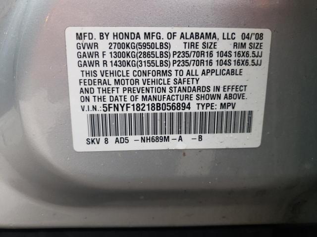 Zdjęcie 10 z aukcji – 2008 HONDA PILOT VP z VIN 5FNYF18218B056894