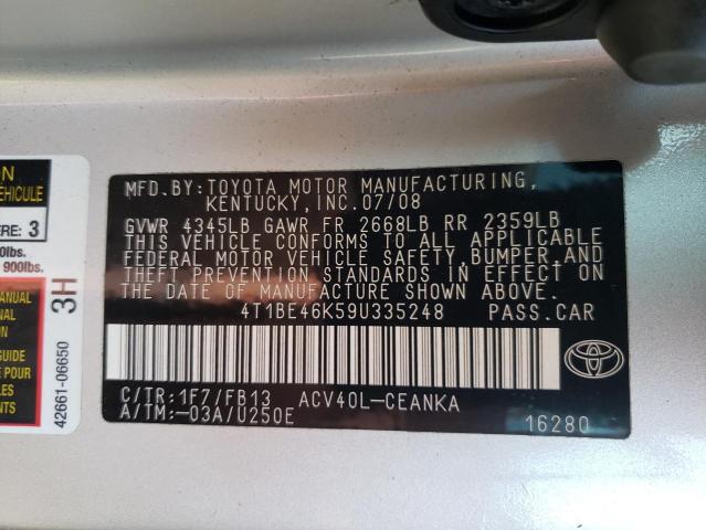Photo 10 from auction – 2009 TOYOTA CAMRY BASE with VIN 4T1BE46K59U335248