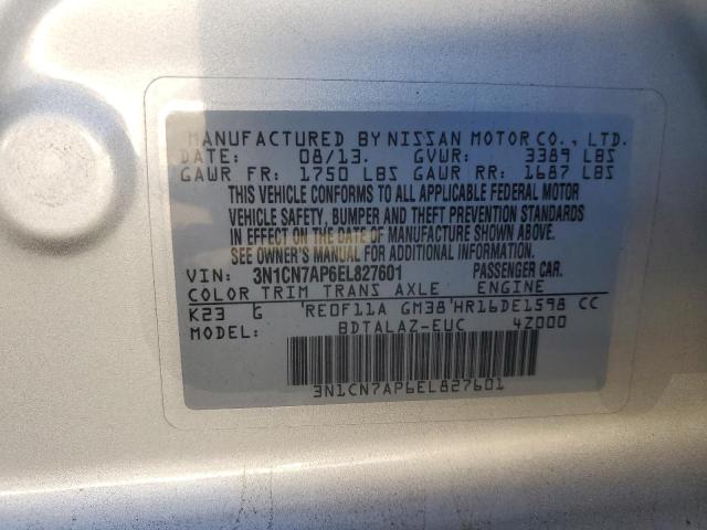 Photo 10 from auction – 2014 NISSAN VERSA S with VIN 3N1CN7AP6EL827601