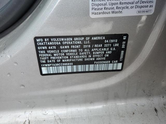 Photo 10 from auction – 2012 VOLKSWAGEN PASSAT SE with VIN 1VWBP7A39CC085930