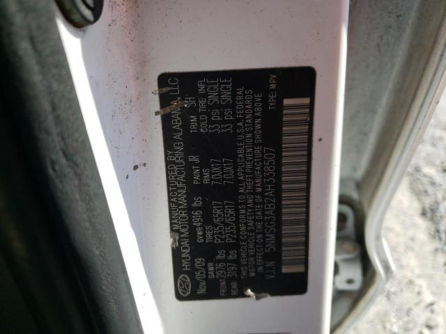 Photo 10 from auction – 2010 HYUNDAI SANTA FE G with VIN 5NMSG3AB2AH338507