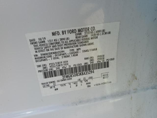 Photo 10 from auction – 2019 FORD FLEX LIMIT with VIN 2FMGK5D83KBA35294