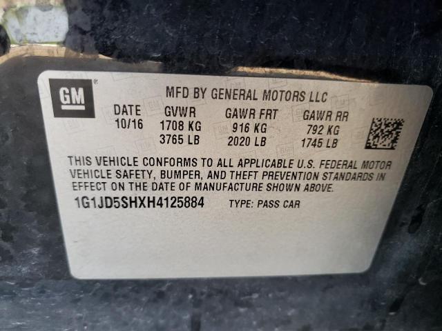Photo 10 from auction – 2017 CHEVROLET SONIC LT with VIN 1G1JD5SHXH4125884