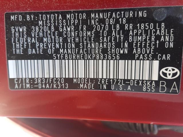 Photo 10 from auction – 2019 TOYOTA COROLLA L with VIN 5YFBURHE0KP883656