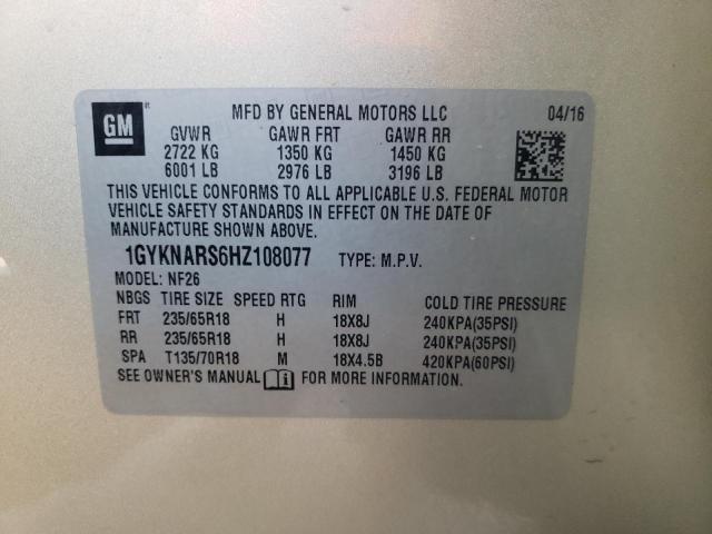 Photo 10 from auction – 2017 CADILLAC XT5 with VIN 1GYKNARS6HZ108077