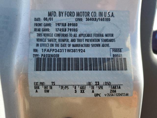 Photo 10 from auction – 2001 FORD FOCUS SE with VIN 1FAFP34311W381924