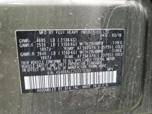 Photo 10 from auction – 2016 SUBARU OUTBACK 2. with VIN 4S4BSALC2G3315384