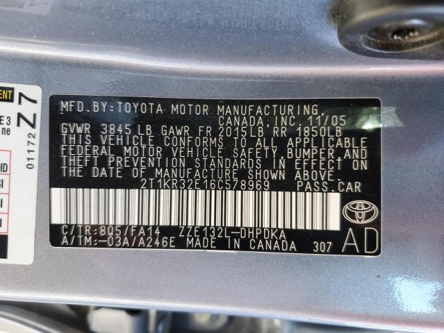 Photo 10 from auction – 2006 TOYOTA COROLLA MA with VIN 2T1KR32E16C578969