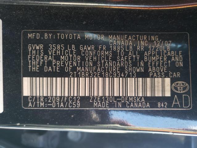 Photo 10 from auction – 2008 TOYOTA COROLLA CE with VIN 2T1BR32E18C934713