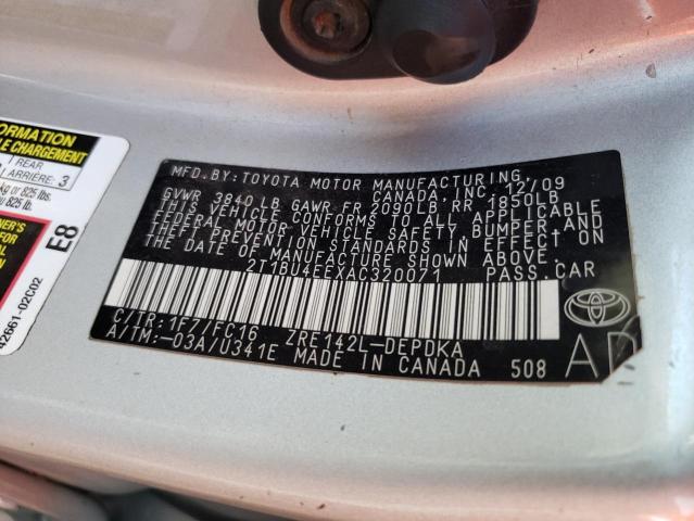 Photo 10 from auction – 2010 TOYOTA COROLLA BA with VIN 2T1BU4EEXAC320071