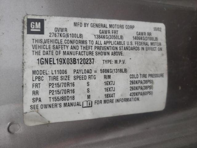 Photo 10 from auction – 2003 CHEVROLET ASTRO with VIN 1GNEL19X03B120237