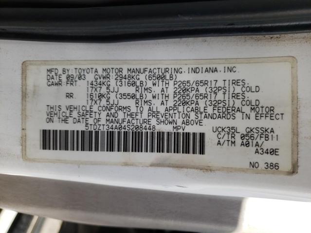 Photo 10 from auction – 2004 TOYOTA SEQUOIA SR with VIN 5TDZT34A04S208448