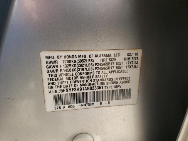 Photo 10 from auction – 2010 HONDA PILOT TOUR with VIN 5FNYF3H91AB023361