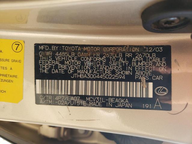 Photo 10 from auction – 2004 LEXUS ES 330 with VIN JTHBA30G445022594