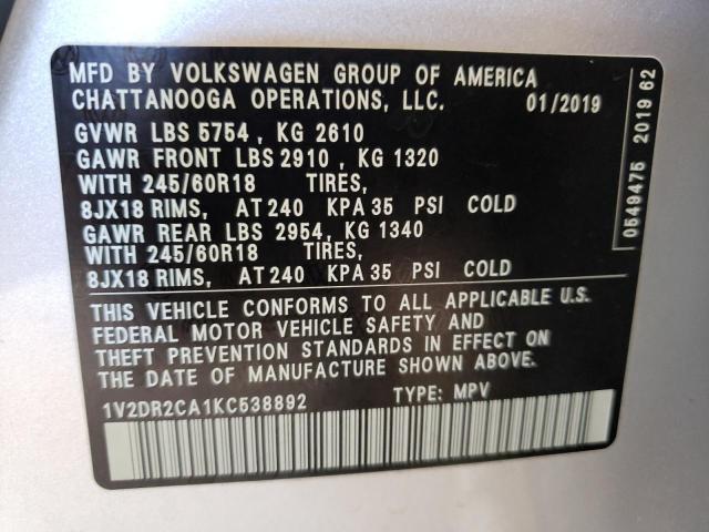 Photo 10 from auction – 2019 VOLKSWAGEN ATLAS SE with VIN 1V2DR2CA1KC538892