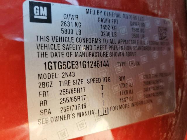 Photo 10 from auction – 2016 GMC CANYON SLE with VIN 1GTG5CE31G1246144