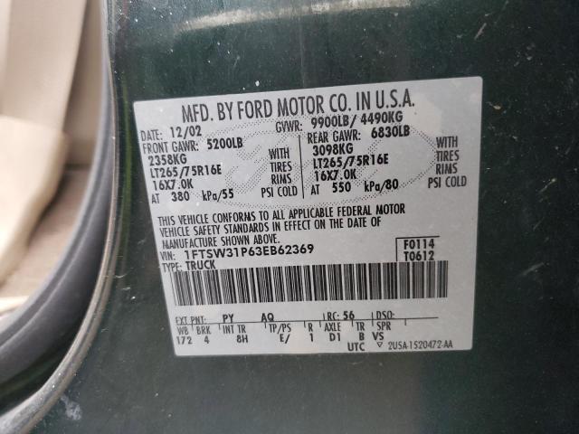 Photo 10 from auction – 2003 FORD F350 SRW S with VIN 1FTSW31P63EB62369