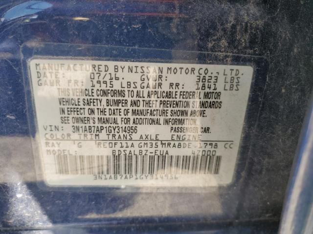 Photo 10 from auction – 2016 NISSAN SENTRA S with VIN 3N1AB7AP1GY314956