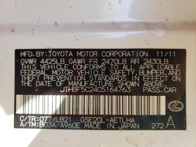 Photo 10 from auction – 2012 LEXUS IS 250 with VIN JTHBF5C24C5164763