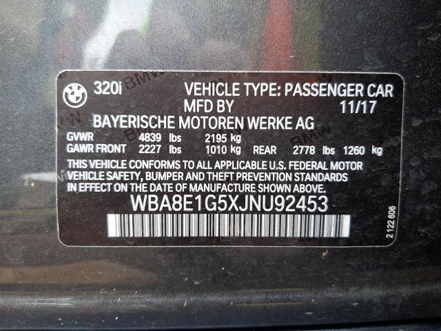 Photo 10 from auction – 2018 BMW 320 I with VIN WBA8E1G5XJNU92453