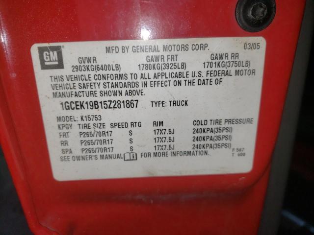 Photo 10 from auction – 2005 CHEVROLET SILVERADO with VIN 1GCEK19B15Z281867