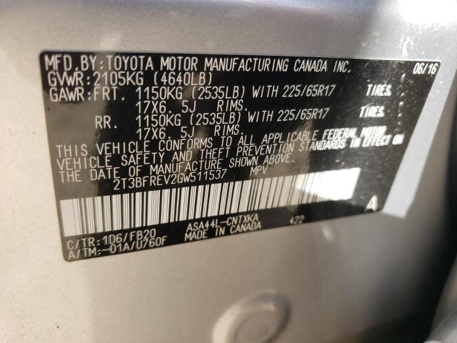 Zdjęcie 10 z aukcji – 2016 TOYOTA RAV4 LE z VIN 2T3BFREV2GW511537