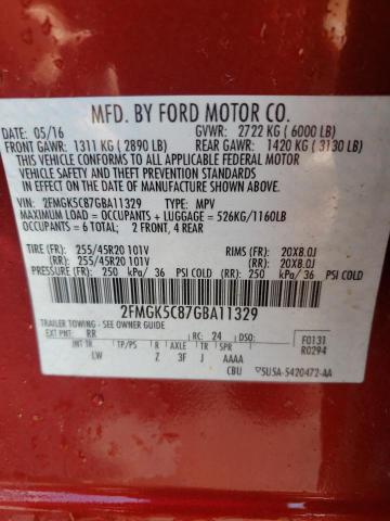 Photo 10 from auction – 2016 FORD FLEX SEL with VIN 2FMGK5C87GBA11329