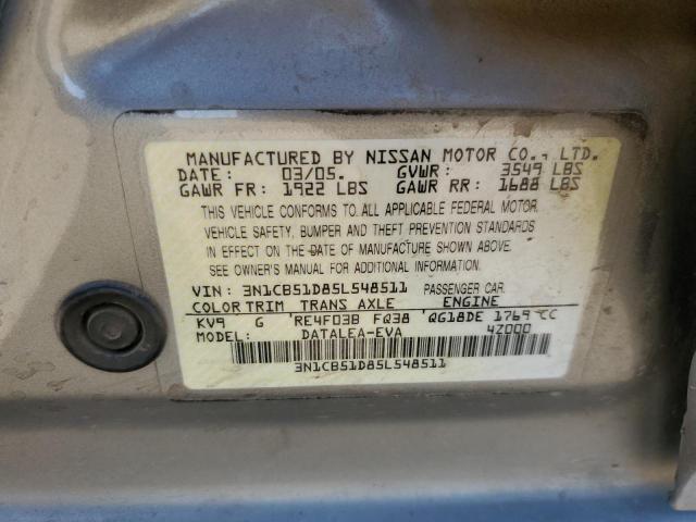 Photo 10 from auction – 2005 NISSAN SENTRA 1.8 with VIN 3N1CB51D85L548511