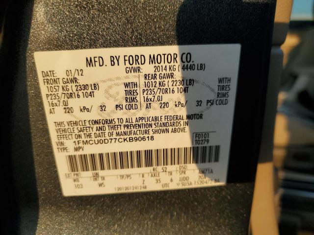 Photo 10 from auction – 2012 FORD ESCAPE XLT with VIN 1FMCU0D77CKB90618