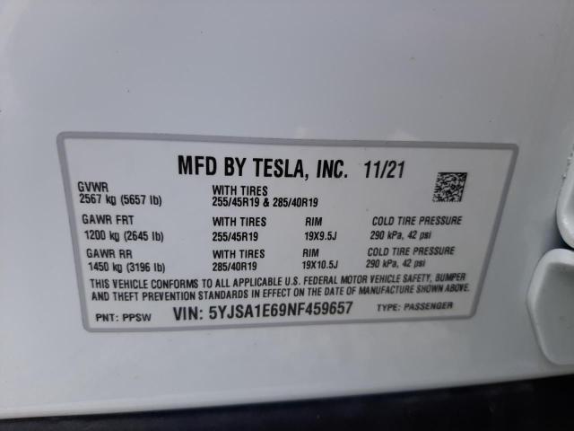 Photo 10 from auction – 2022 TESLA MODEL S with VIN 5YJSA1E69NF459657