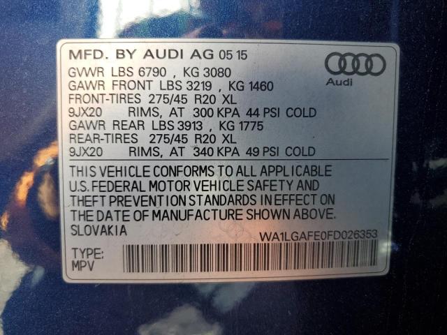 Photo 10 from auction – 2015 AUDI Q7 PREMIUM with VIN WA1LGAFE0FD026353