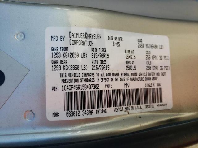 Photo 10 from auction – 2005 CHRYSLER TOWN & COU with VIN 1C4GP45R15B437302