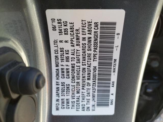Photo 10 from auction – 2010 HONDA CIVIC HYBR with VIN JHMFA3F2XAS007494