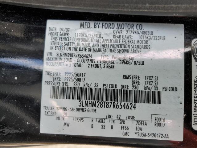 Photo 10 from auction – 2007 LINCOLN MKZ with VIN 3LNHM28T87R654624