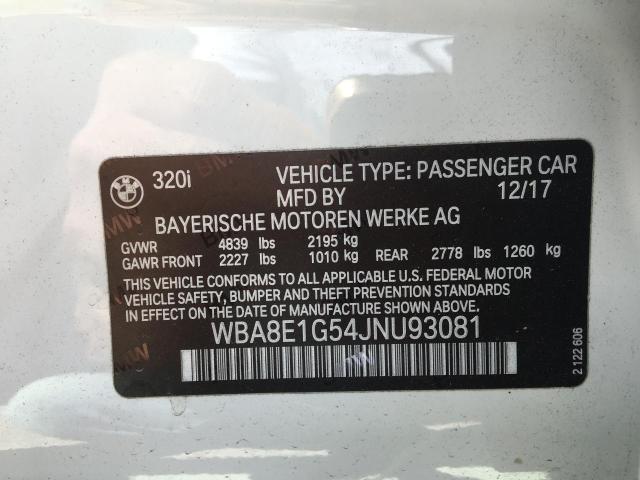 Photo 10 from auction – 2018 BMW 320 I with VIN WBA8E1G54JNU93081