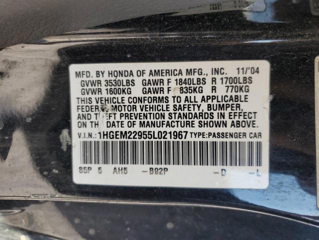 Photo 10 from auction – 2005 HONDA CIVIC EX with VIN 1HGEM22955L021967