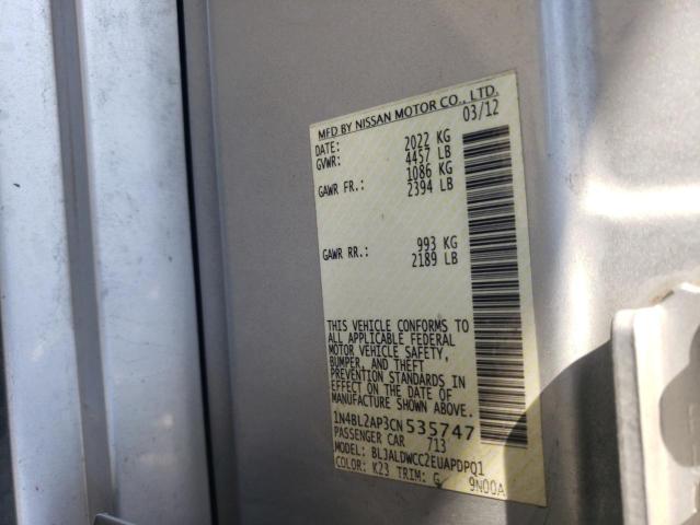 Photo 10 from auction – 2012 NISSAN ALTIMA SR with VIN 1N4BL2AP3CN535747