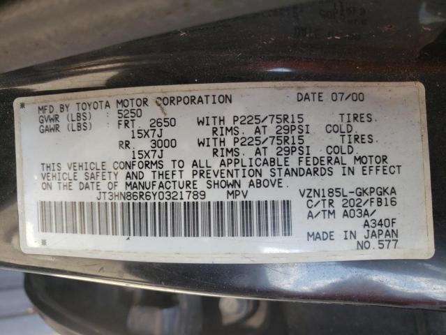 Photo 10 from auction – 2000 TOYOTA 4RUNNER SR with VIN JT3HN86R6Y0321789