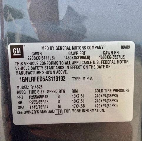 Photo 10 from auction – 2010 CHEVROLET TRAVERSE L with VIN 1GNLRFED5AS119192