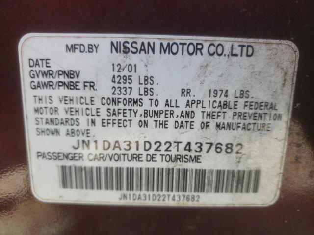 Photo 10 from auction – 2002 NISSAN MAXIMA GLE with VIN JN1DA31D22T437682