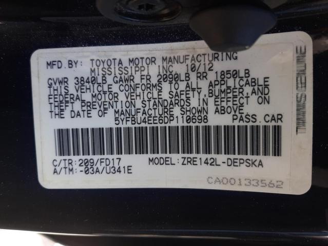 Photo 10 from auction – 2013 TOYOTA COROLLA BA with VIN 5YFBU4EE6DP110698