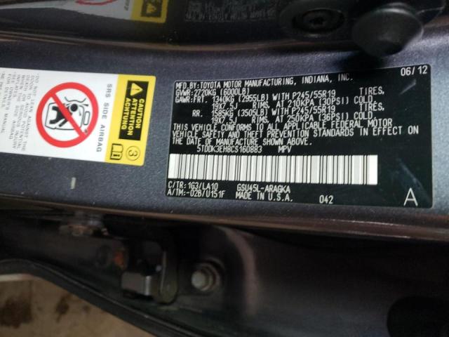 Photo 10 from auction – 2012 TOYOTA HIGHLANDER with VIN 5TDDK3EH8CS160883