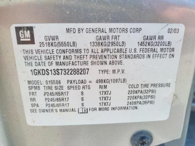 Photo 10 from auction – 2003 GMC ENVOY with VIN 1GKDS13S732288207