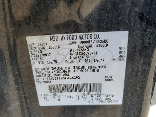 Zdjęcie 10 z aukcji – 2005 FORD F250 SUPER z VIN 1FTSW21P85EA46393