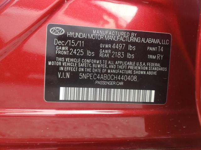 Photo 10 from auction – 2012 HYUNDAI SONATA SE with VIN 5NPEC4AB0CH440408