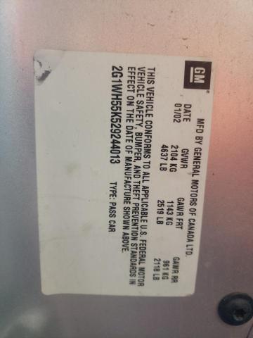 Photo 10 from auction – 2002 CHEVROLET IMPALA LS with VIN 2G1WH55K529244013
